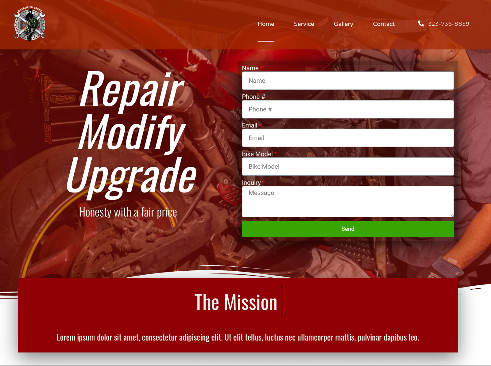 摩托车维修网站设计模板插图
