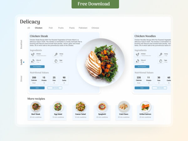 食物食谱仪表盘界面UI设计模板